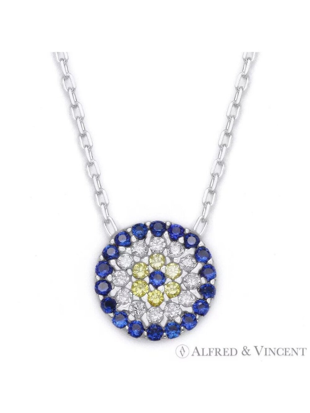 Evil Eye Charm Pendant & Chain Necklace in .925 Sterling Silver w/ Rhodium